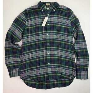 NEW J.Crew Slim Irish Linen Button Shirt Mens Medium Green Plaid Long Sleeve